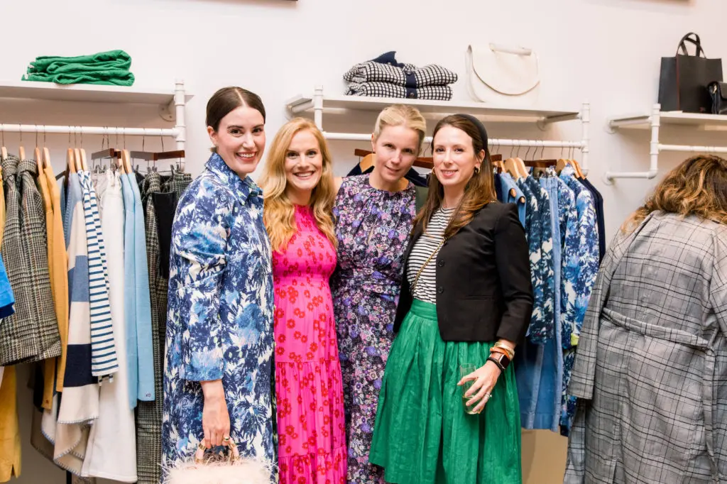 Valerie Dittner, Elizabeth Miller, Molly Fienning, Ashley Crouse at the Frances Valentine boutique's first anniversary celebration in River Oaks District