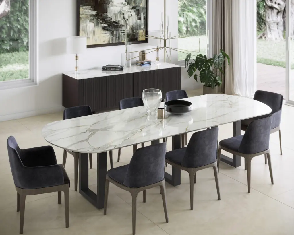 Dekton Onirika, one of eight designs Nina Magnon created for Cosentino's carbon neutral, sustainable surface easily confused with marble and appropriate for every room in the house. 