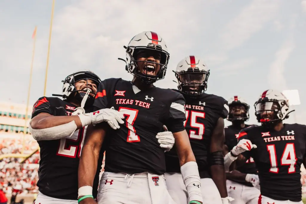 Texas Tech is celebrating after stunning UH in double overtime. A win that included Tech quarterback Donovan Smith (No. 7) converting a fourth-and-20 with the Cougars up seven in the first overtime. (@TexasTechFB)