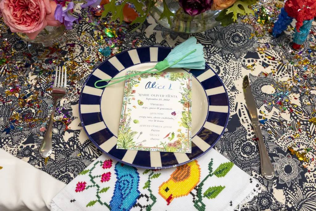 Festive place settings at a dinner for Marie Oliver at Adair Downtown (Photo by Jenny Antill)
