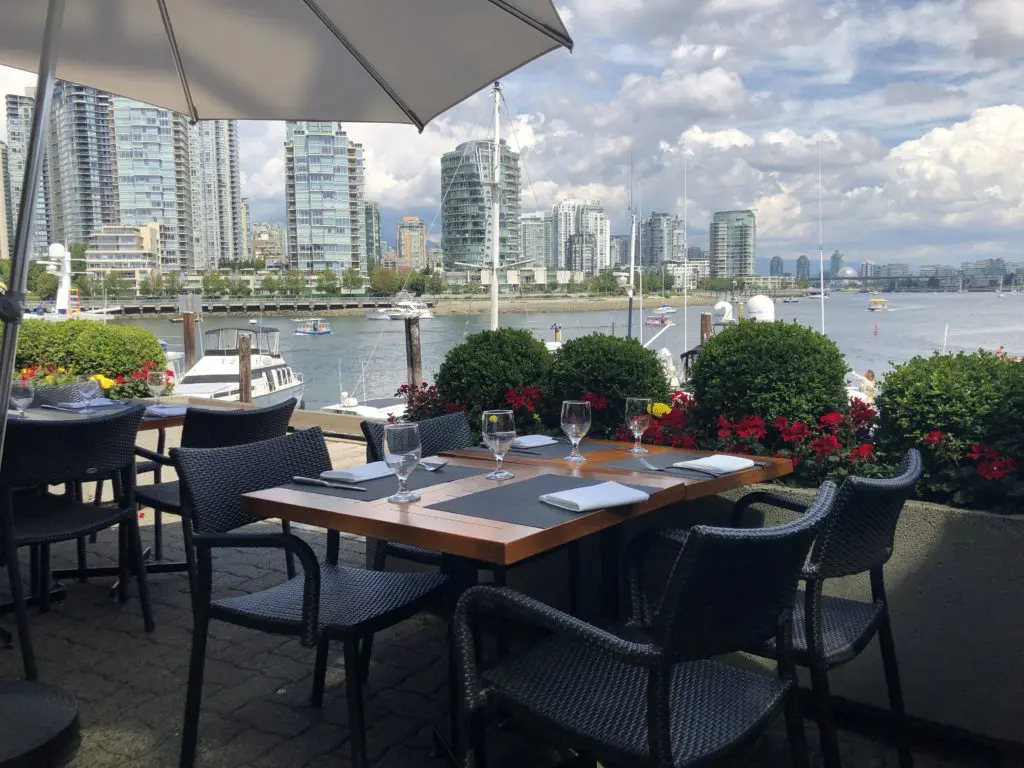 The Dockside Restaurant & Bar at the Granville Island Hotel in Vancouver offers beautiful views of the downtown skyline. (Photo by Shelby Hodge)