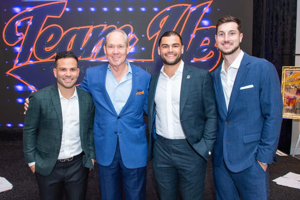 Jose Altuve, Jim Crane, Lance McCullers Jr., Kyle Tucker at the Houston Astros' Team Up event at Tootsies (Photo by Jacob Power)