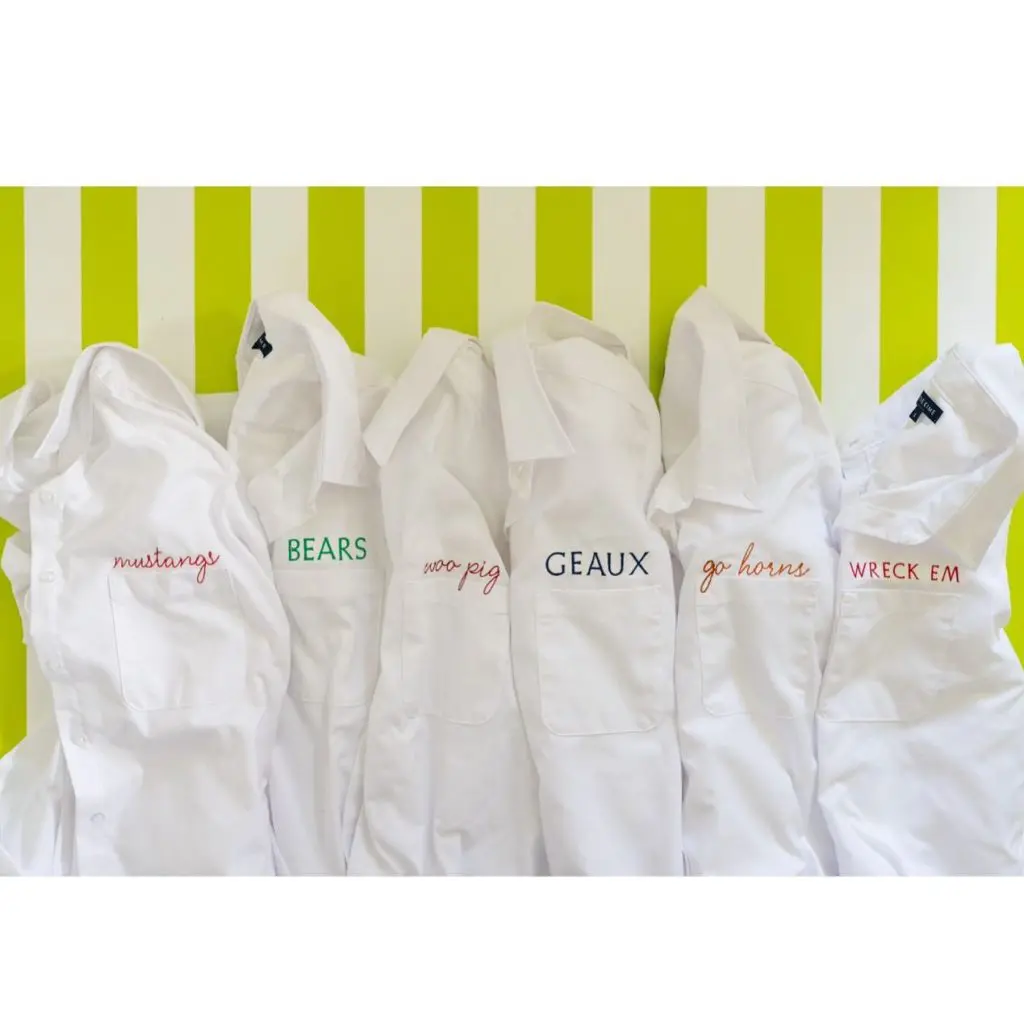 Katie Klime's new collection of collegiate oxfords with a fun embroidered embellishment shows  team spirit.