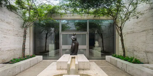 Architecture detail of Kahn's inner courtyard and water feature.