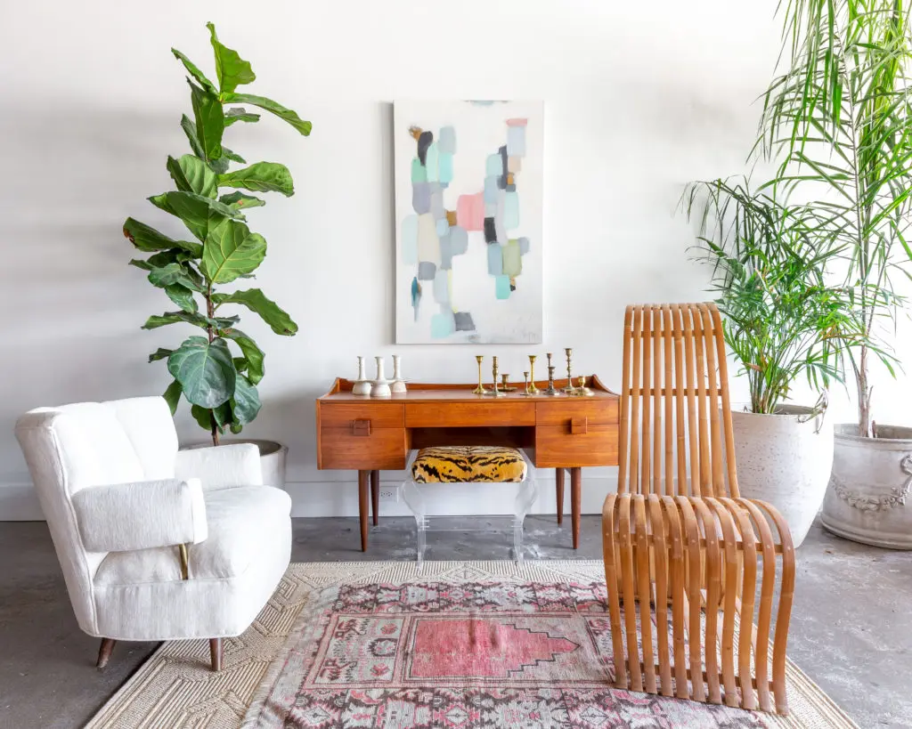 Vintage furnishings in the Mary Patton Design shop have been reimagined and reupholstered for new beginnings. The shop opens to the public in early January.