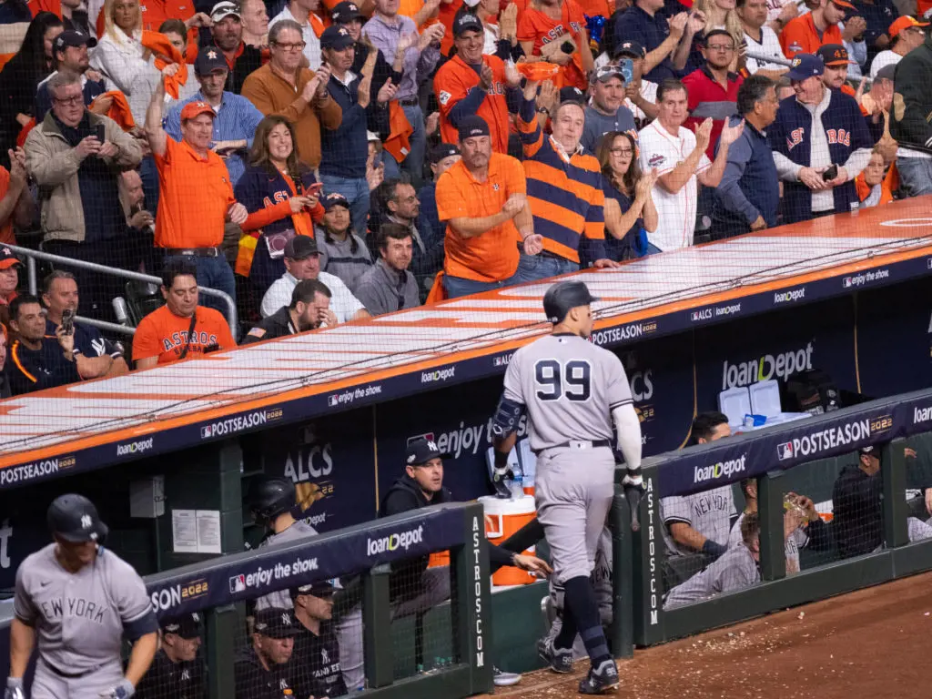 Houston Astros fans let Yankees star Aaron Judge hear it in the American League Championship Series. (Photo by F. Carter Smith)