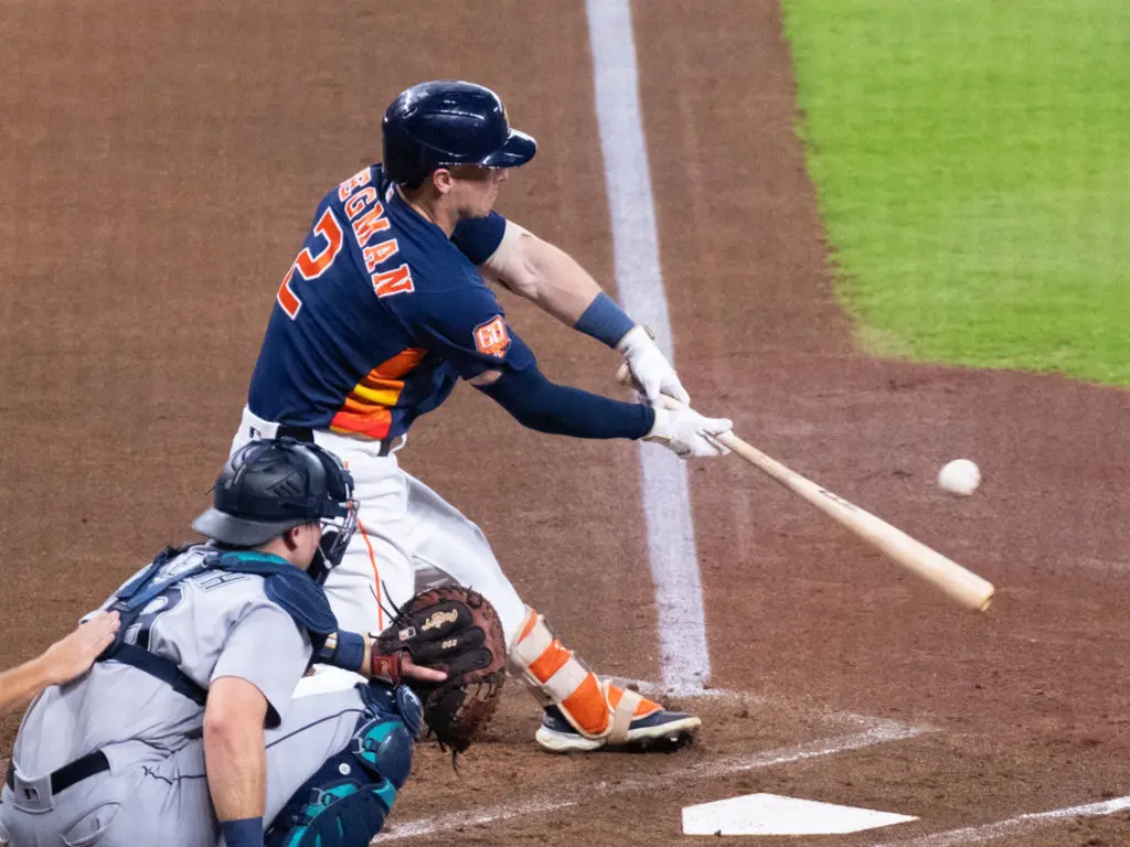 Houston Astros third baseman Alex Bregman is locked in at the plate. (Photo by F. Carter Smith)