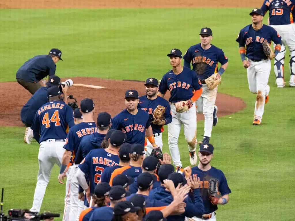 The Astros just keep celebrating big postseason wins. (Photo by F. Carter Smith)