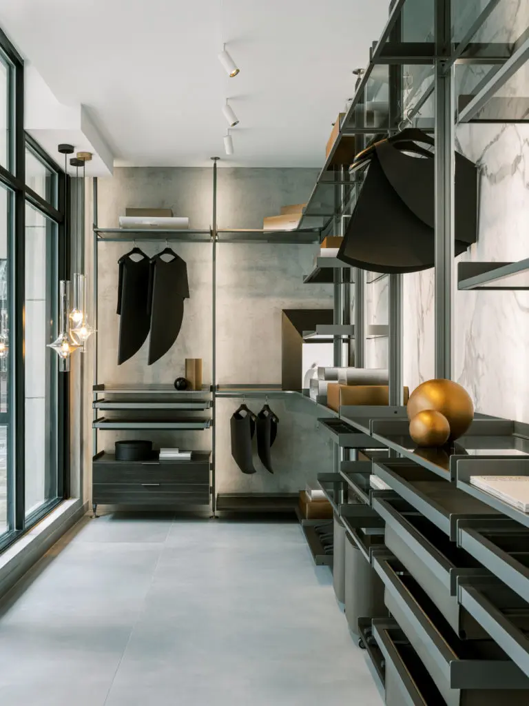 Everything you need in a closet with the Rimadesio Zenit Closet System. (Photo by Divya Pande)
