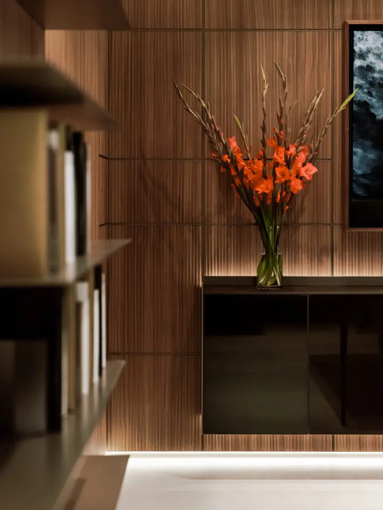 Designed to perfection with the Rimadesio Modulor Wall Panel System and Self Bold Console. (Photo by Divya Pande)