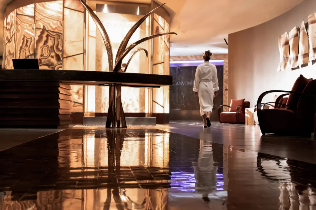 Lobby of the Canyon Ranch day spa and fitness center in Las Vegas.