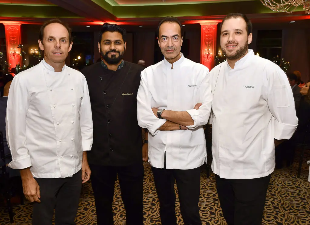 Chefs Luis Roger, Mayank Istwal, Alain Verzeroli, Felipe Botero at the T.J. Martell Foundation’s Best Cellars Dinner at the Hotel ZaZa. (Dave Rossman photo)