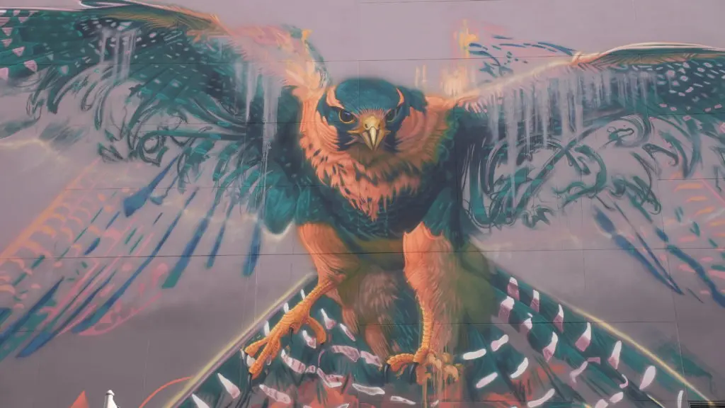 Sonny Sundancer's mural, "Fight or Flight", 2022 (Photo by @superkant and @cyvisuals_, courtesy Street Art for Mankind)