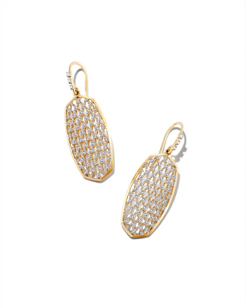 Ellen Drop Earrings ($4,500) made with 14-karat yellow gold and white diamonds