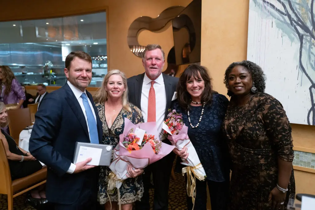 Chairs Eric & Lisa Elder, Steve & Paula Winter with AVDA CEO Maisha Colter at the 'Honoring Texas Victims' dinner at Tony's (Photo by Daniel Ortiz)