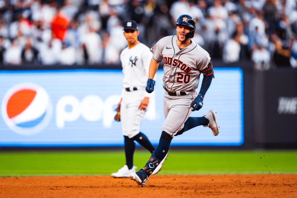 Chas McCormick enjoyed his trip around the Yankee Stadium bases. (@Astros)