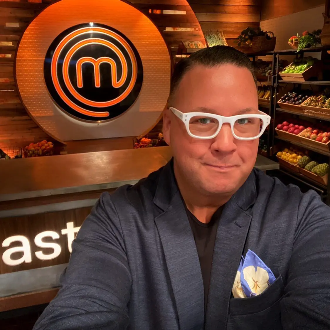 Graham Elliot on the set of MasterChef.