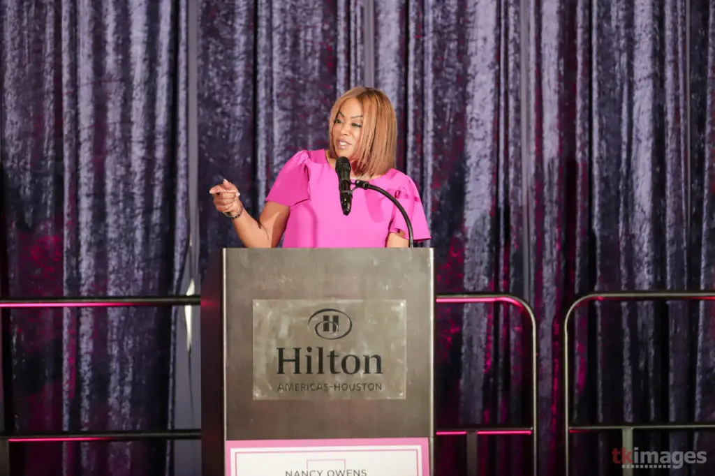 KHOU's Great Day Houston host Deborah Duncan serves as emcee at the Nancy Owens Breast Cancer Foundation annual luncheon. (Photo courtesy of TK Images)