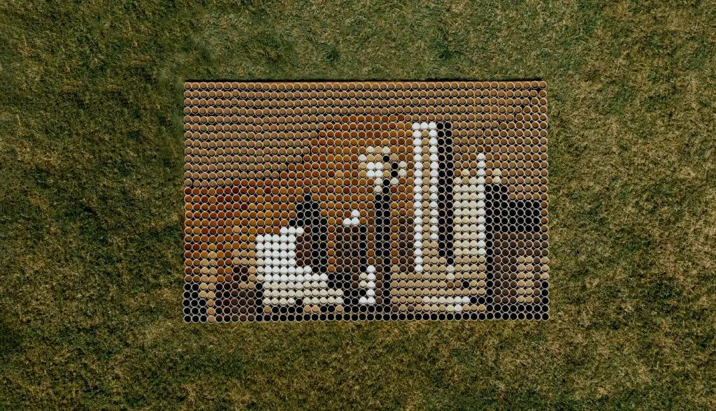 Look closely, that's 1400 cups of coffee styled as the Dallas skyline.