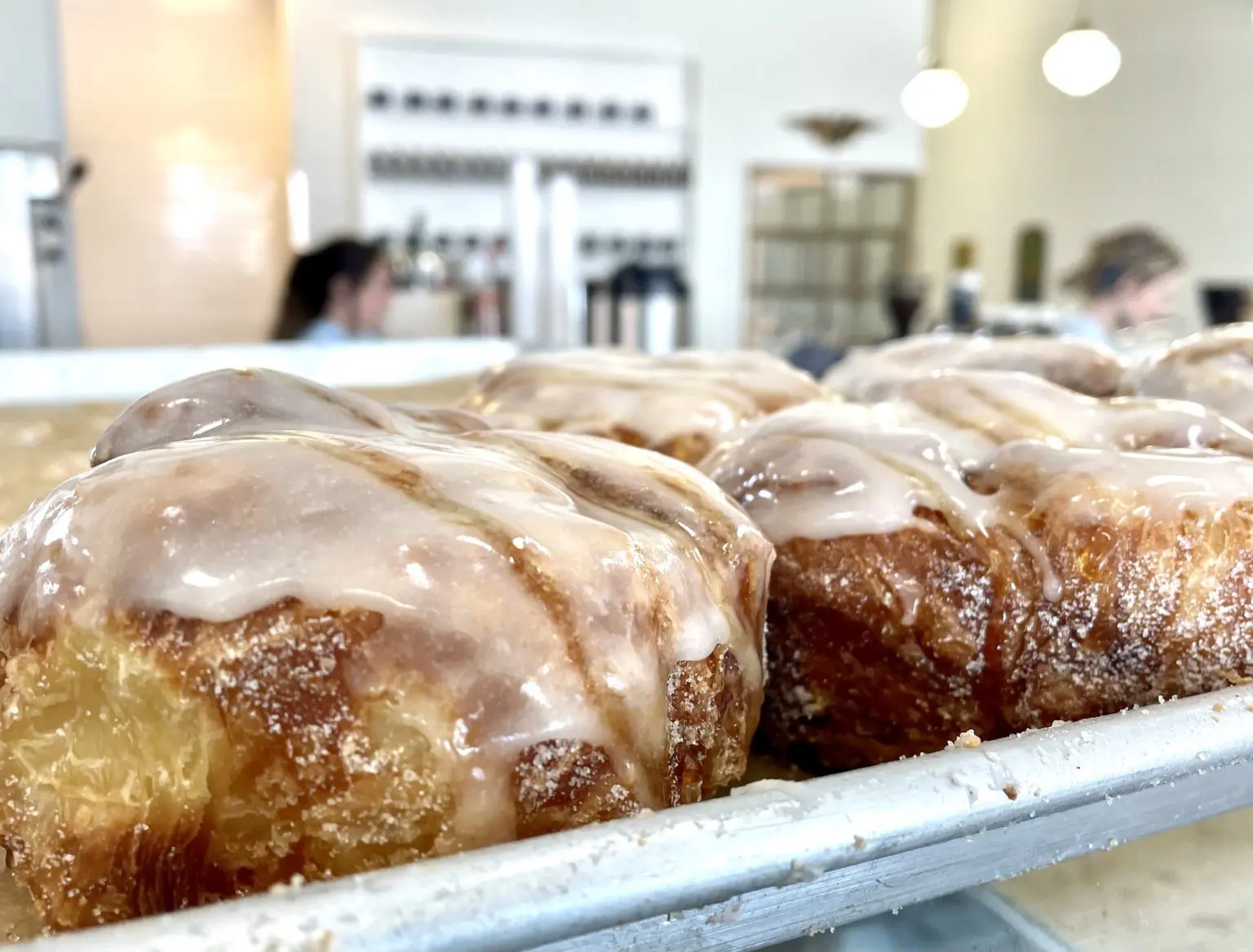 A tray of fresh from the oven, honey glazed Parlor Doughnuts. (Photo by Courtney Dabney)