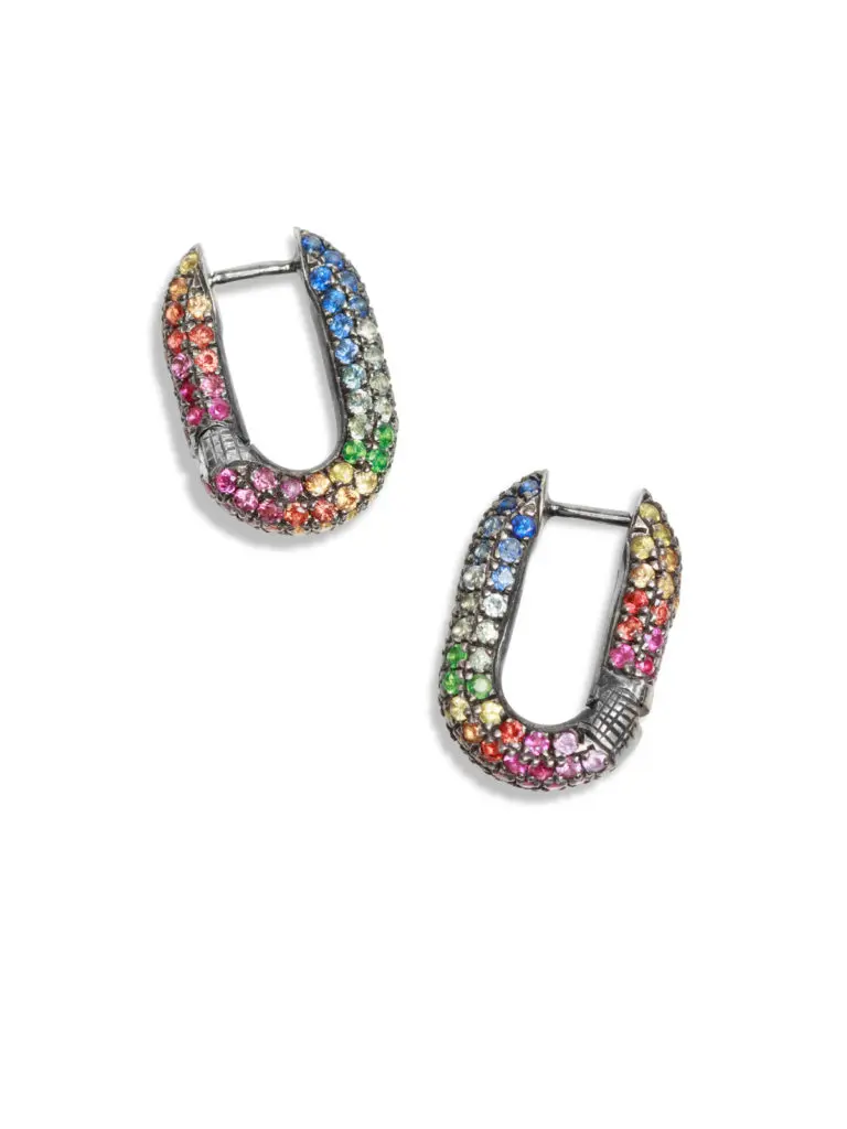 Selim Mouzannar Multi-Sapphire and Tsavorite Link Hoop Earrings