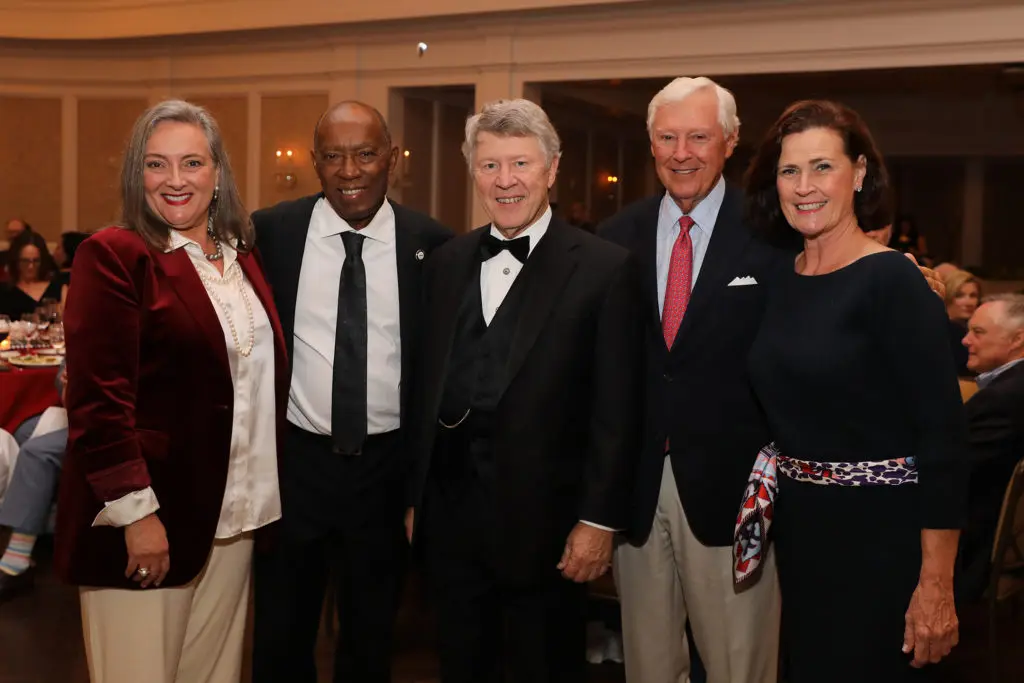 Sarah Howell, Mayor Sylvester Turner, Ed Emmett, Ned Holms, Leslie Bowlin at the Houston Maritime Center dinner. 