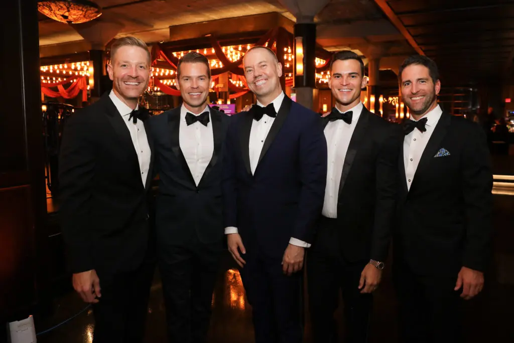 Alex Dailey, Derrick Shore, TUTS artistic director Dan Knechtges, Brandon Borque, Dan Box at the TUTS 'Lights Up' gala. (Photo by Priscilla Dickson)