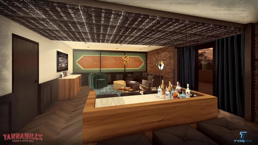 A peak at one of three VIP suites on  the mezzanine level at Tannahill's. Rendering by Type Six.