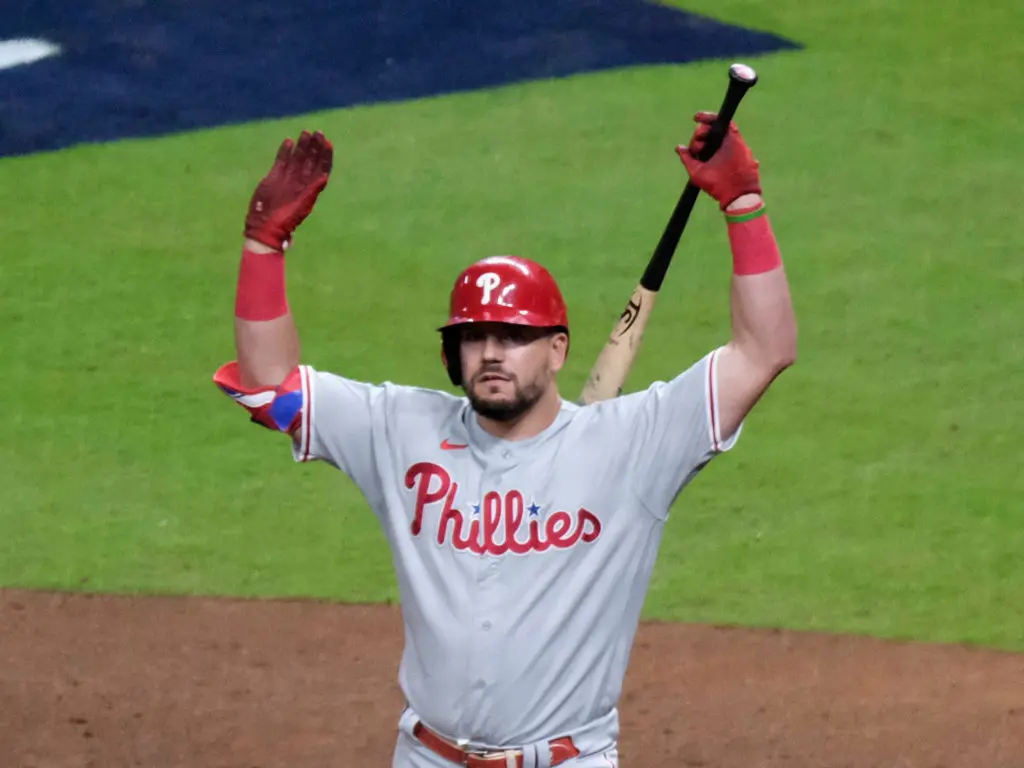 Kyle Schwarber and these Phillies never give up or give in. (Photo by F. Carter Smith)