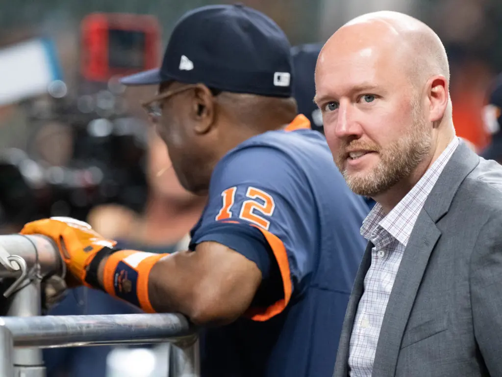 Houston Astros general manager James Click and Dusty Baker are under the playoff microscope.  (Photo by F. Carter Smith)