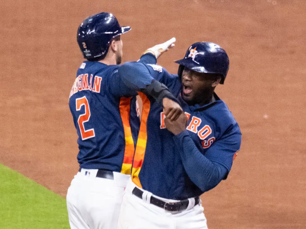 The Astros are at their best when Alex Bregman and Yordan Alvarez are having fun and making big swings.  (Photo by F. Carter Smith)