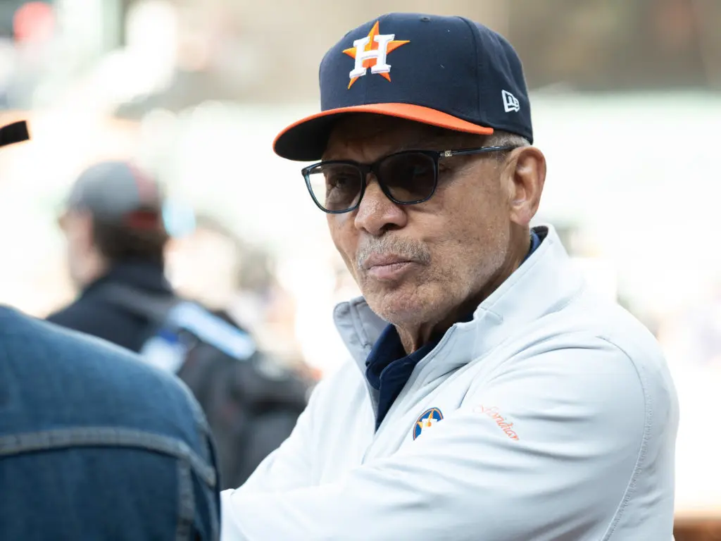 Reggie Jackson wearing Astros gear is almost becoming a familiar site in October in Houston. (Photo by F. Carter Smith)