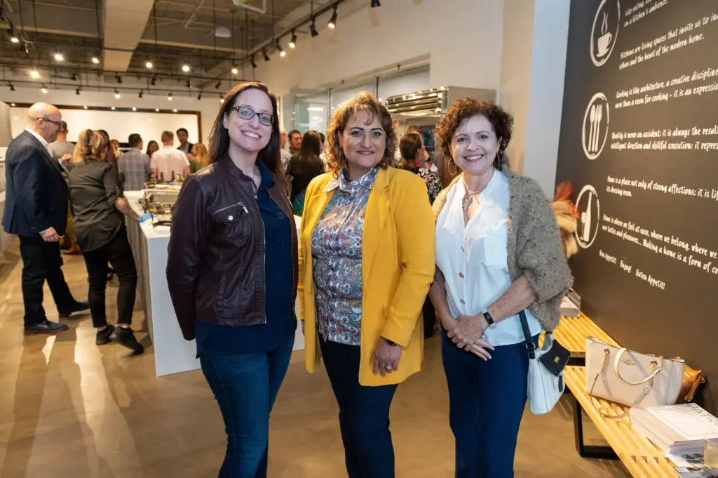Allison Cleveland, Rimar Nasr, Karen Dollahon at the Houston AIA Home Tour Appreciation Party (Photo by Killy Chavez)