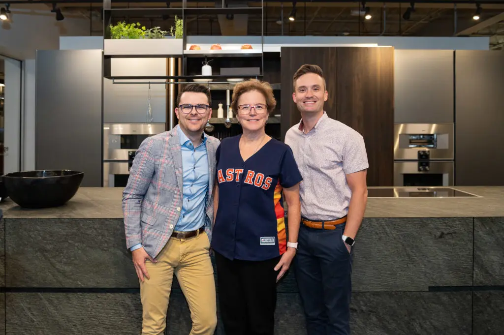 Garrett DeLano, Elizabeth Bonefas, Bryson White at the Houston AIA Home Tour Appreciation Party (Photo by Killy Chavez)