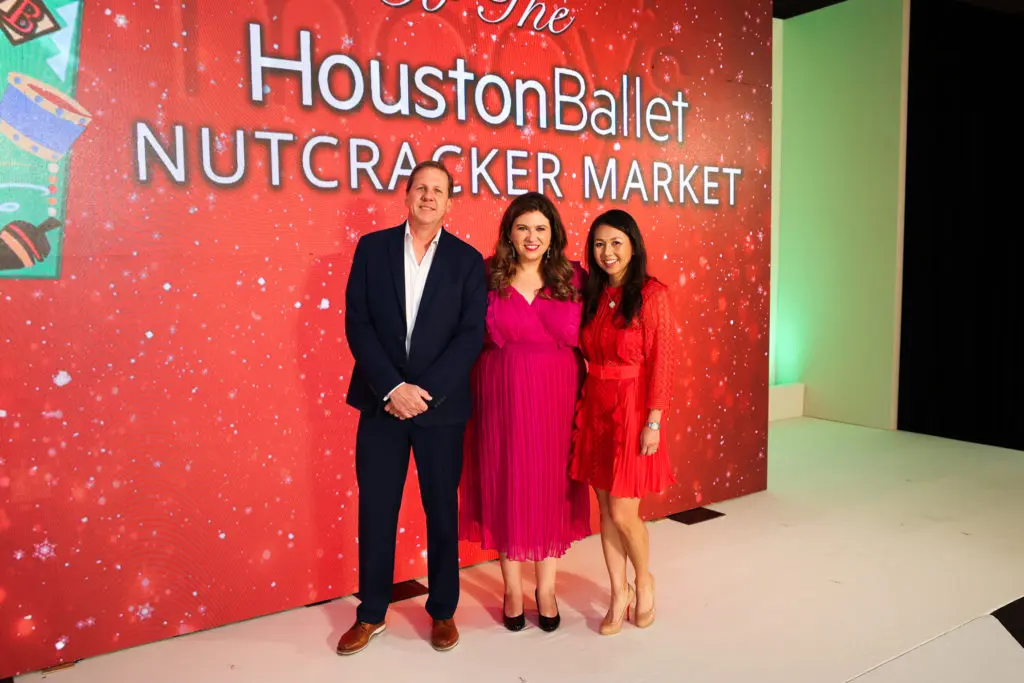 Gary Hudgins and chairs Sofia Frommer and Hahn Langlinais at the Houston Ballet Nutcracker Market Macy's brunch.  (Photo by Melissa Taylor)