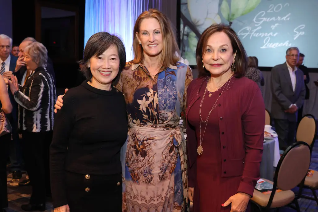 Luncheon chair Anne Chao, Stephanie Tsuru, Jane DiPaolo at Holocaust Museum Houston Guardian of the Human Spirit Award luncheon.