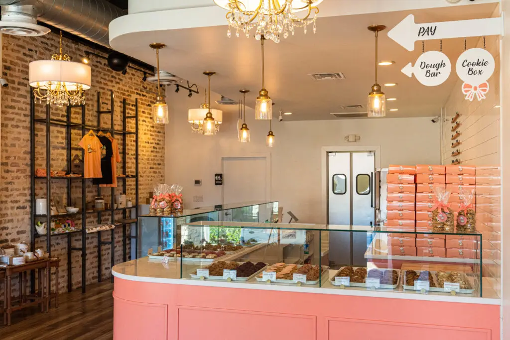 Inside the coral colored cookie shop, The Milk Mustache in Tanglewood. (Photo by Michael Anthony)