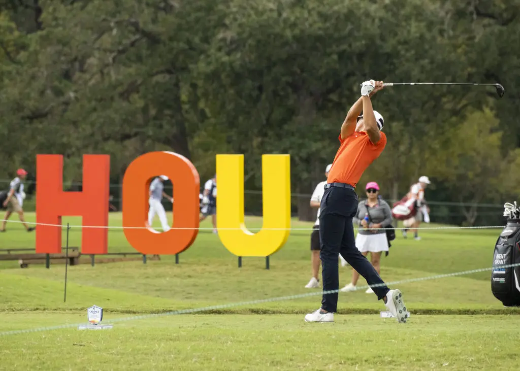 Houston is very much part of the Houston Open from the big HOU sign to all that Astros gear. (Photo by F. Carter Smith)