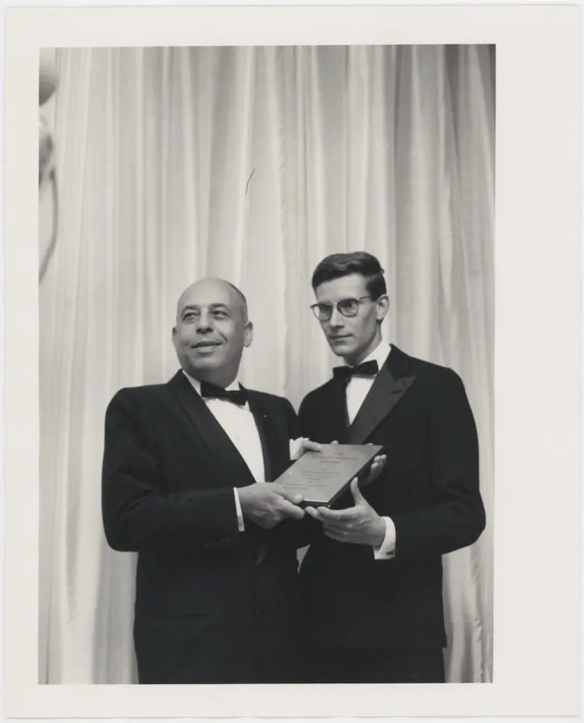 Stanley Marcus and Yves Saint Laurent (1958) - Courtesy of SMU