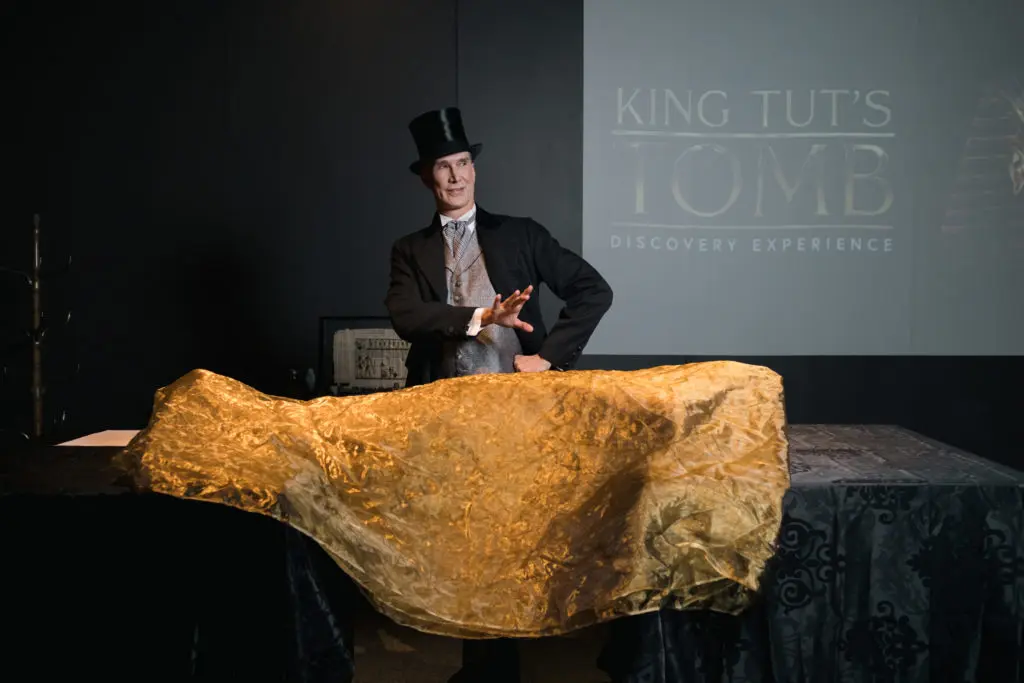 Todd Waite portraying renowned Egyptologist Alan Henderson Gardner at the HMNS mummy reveal. (Photo by Hung L. Truong)