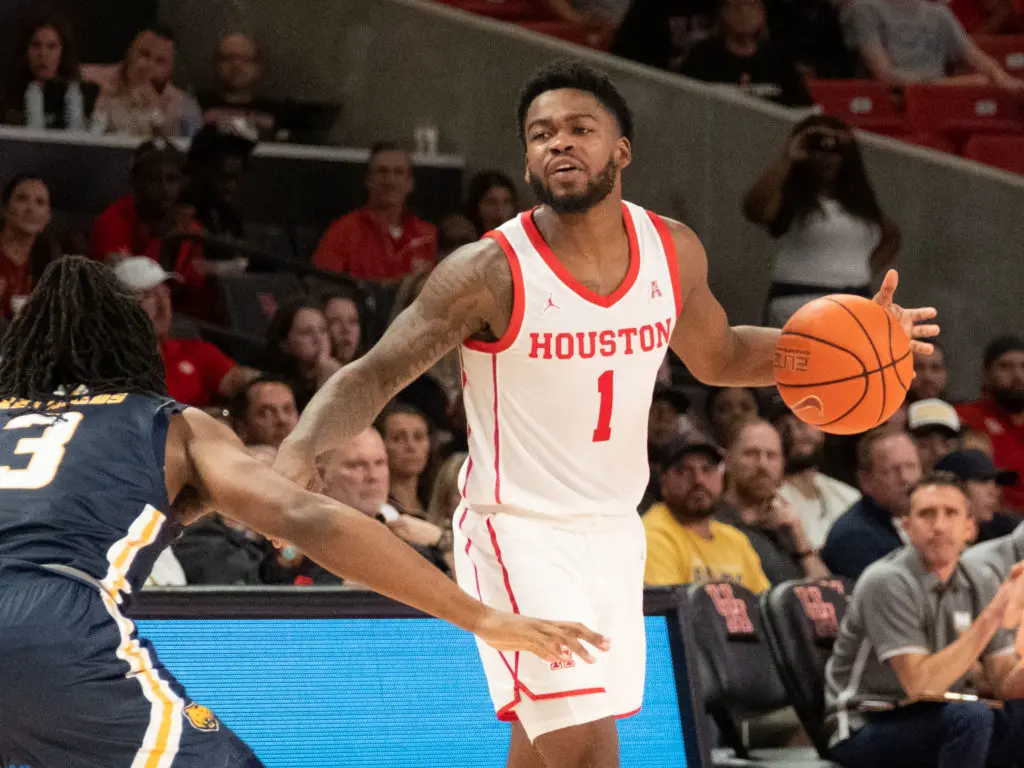 University of Houston point guard Jamal Shead is in control of the Cougars' diverse and deep attack. (Photo by F. Carter Smith)