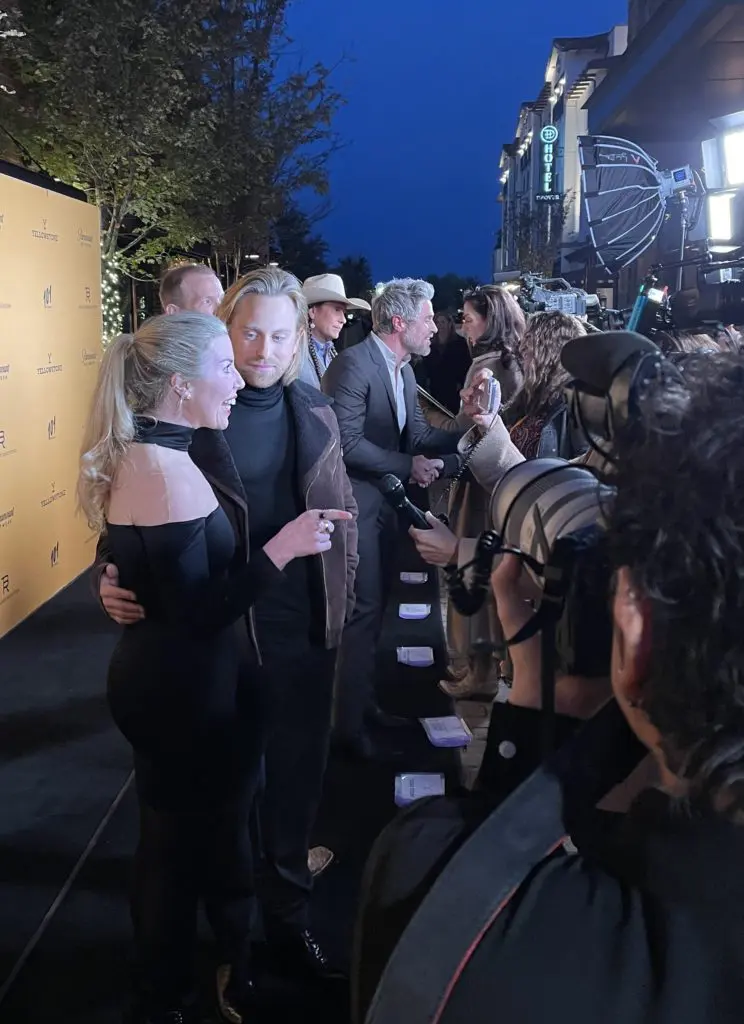 1883 star Eric Nelsen and his wife Sainty arrive on the red carpet. Photo by Courtney Dabney.