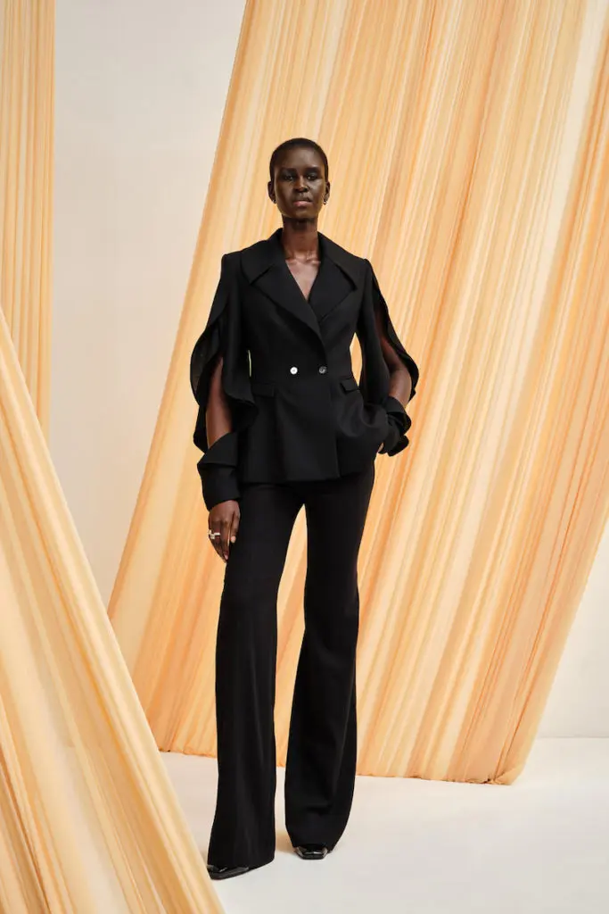 Palmer Harding Lacerated Blazer in black wool twill, $966