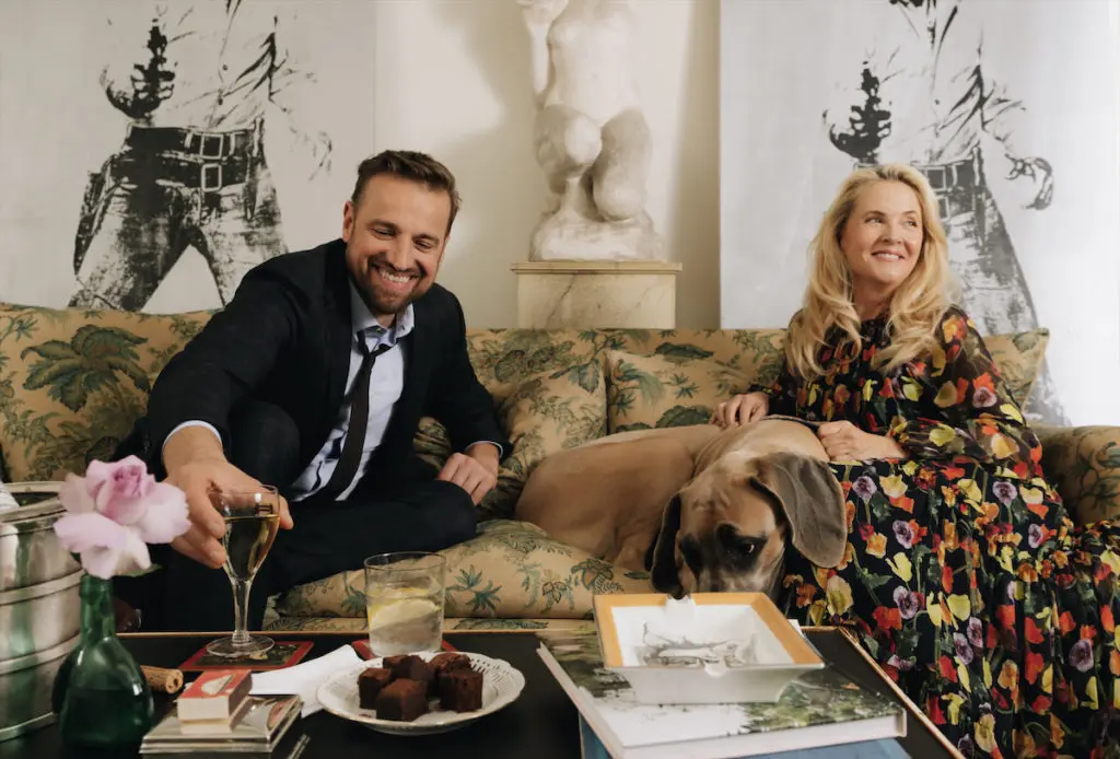 Marko Matijas, a partner in Cornelia Guest Events, relaxes with Guest and Wolf. (Photo by Afritina Coker)