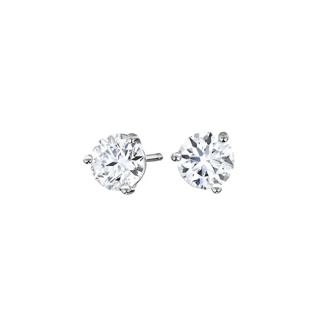 14K white gold rhodium plated diamond stud earrings with 2 round diamonds weighing 1.02 carats total weight, approximately H-I SI; $3,400