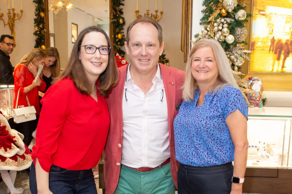 Andrea Sivells, Franco Valobra, Christina Vetrano at Valobra Master Jewelers holiday party.
