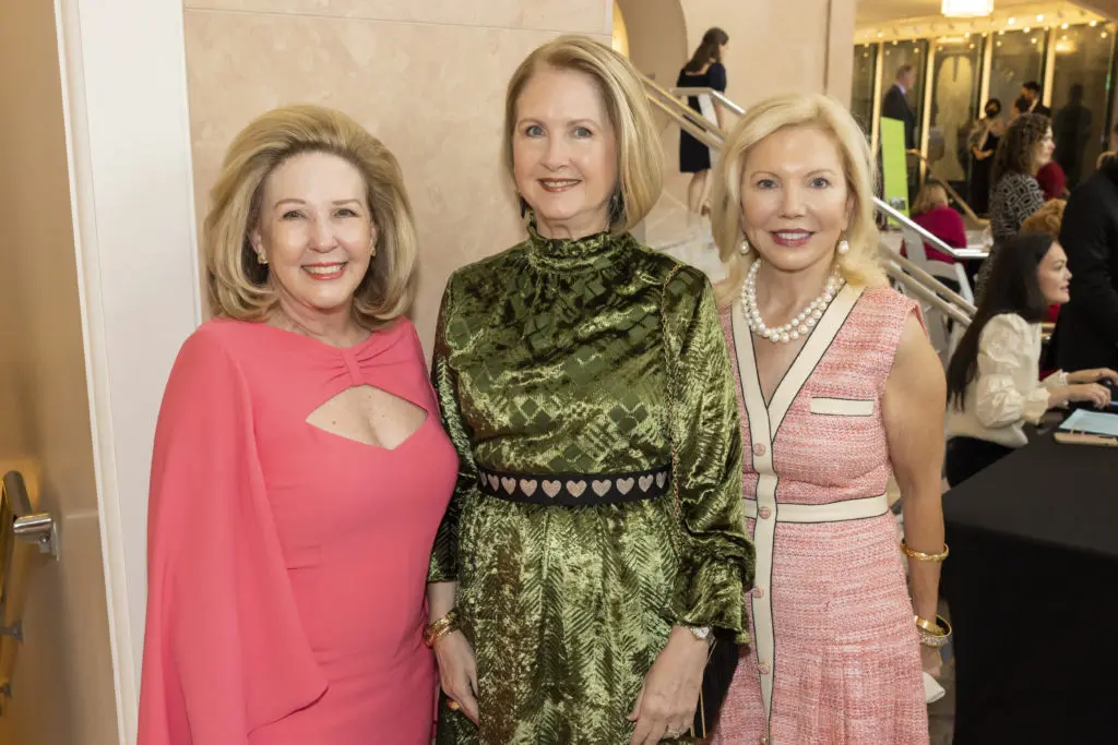 Anne Paup, Debbie Christie and Sally Prater at the Texas Ballet Theater Caren Koslow Fashion Show and Luncheon at Bass Hall in Fort Worth, Texas on December 8, 2022. (Photo by Sharon Ellman)