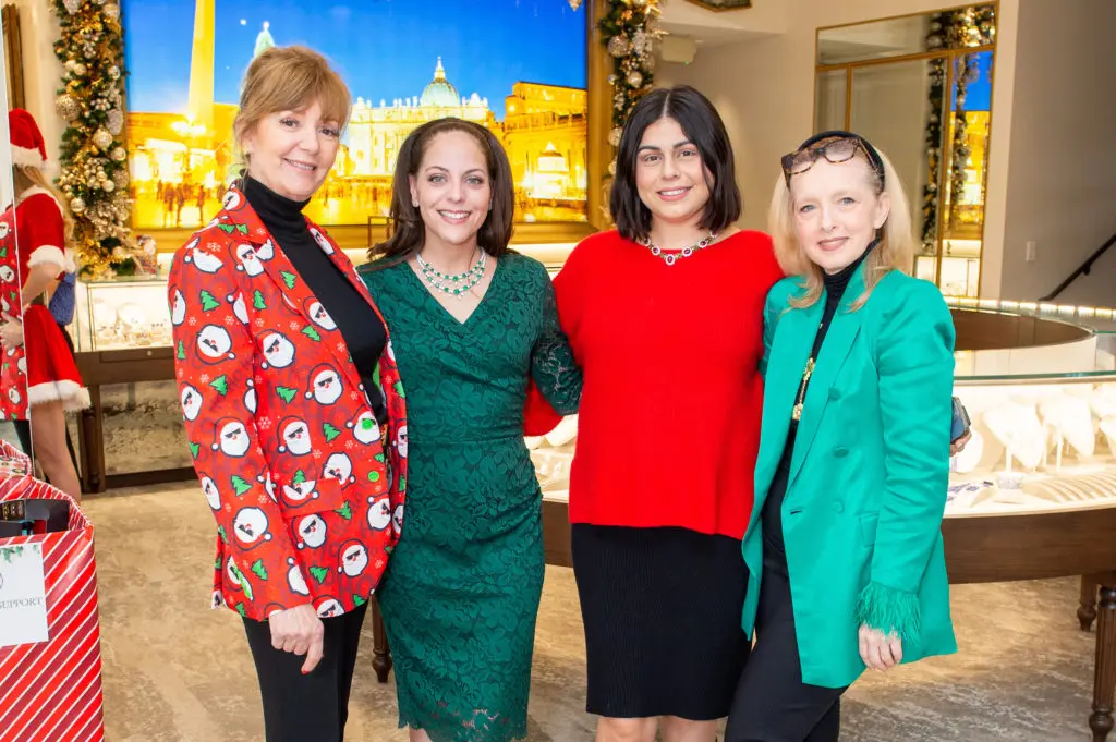 Beatrice Bornibus, Kristi Matthews, Samantha Al-Sharif, Cristina Valobra at Valobra Master Jewelers holiday party.