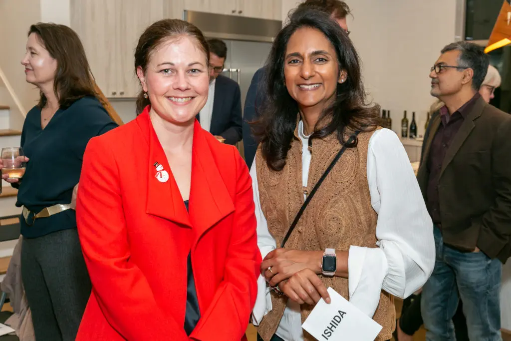 Caroline Wachtman, Sneha Chanchani at ISHIDA cocktail kickoff for "stirs up still things" (Photo by Emily Jaschke)