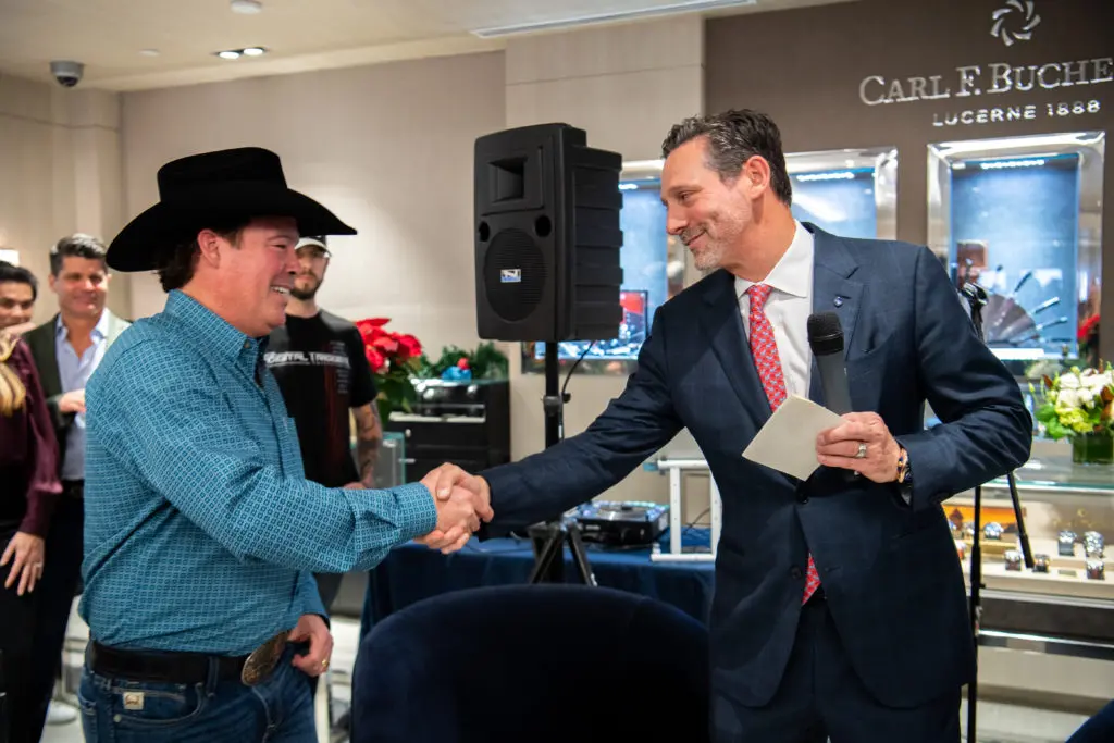 Clay Walker, Brad Marks at the IW Marks Jewelers grand re-opening party.
